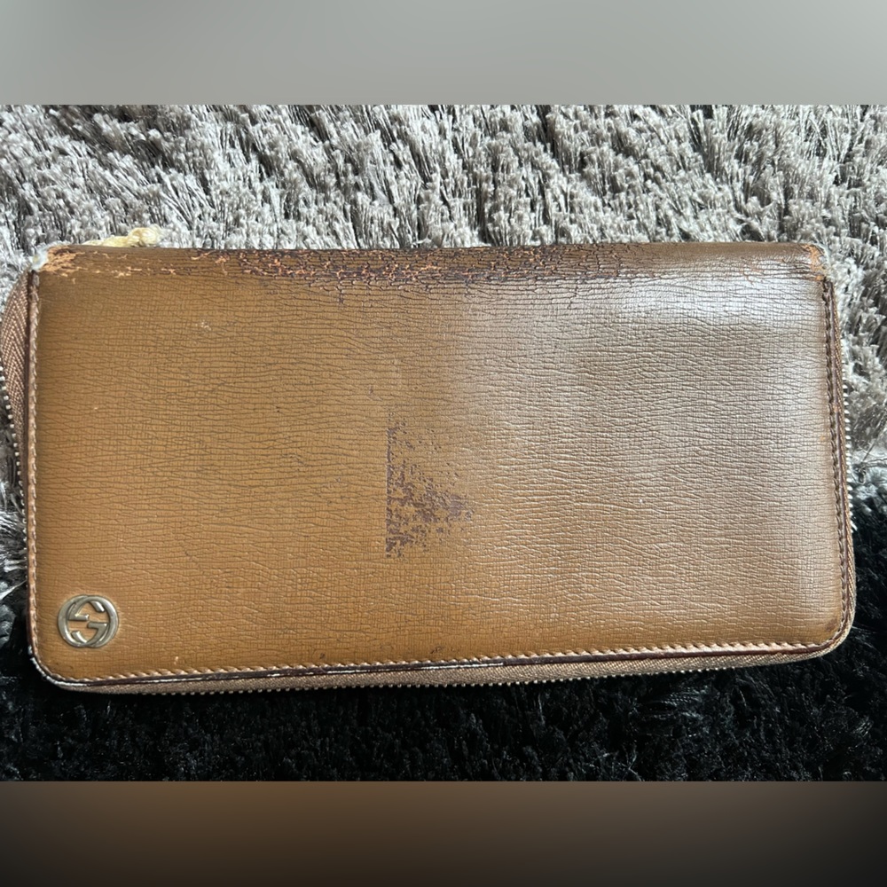 GUCCI AUTHENTIC zippy zip around brown wallet PROJECT WALLET DIY